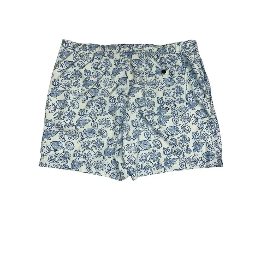 Mr Swim Floral Swim Trunks Blue White Drawstring Lined Men's XXL